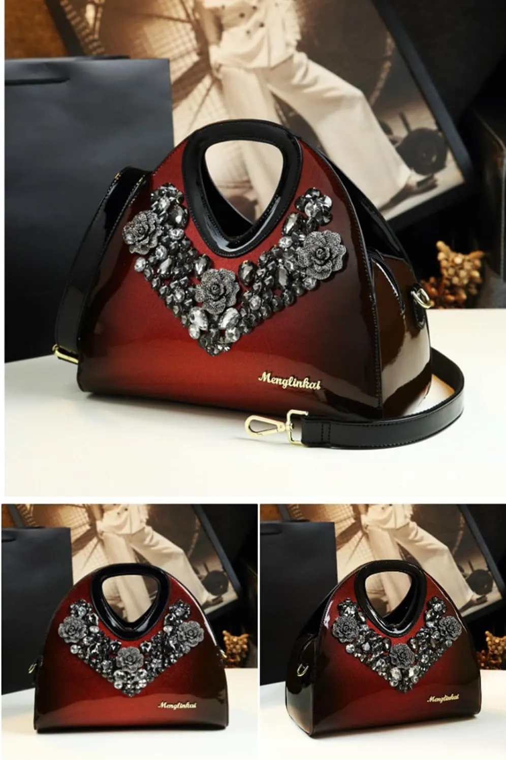 Fashion Diamonds Purses For Women Top Handle Satchel Handbags Leather Party Shoulder Messenger Evening Bags