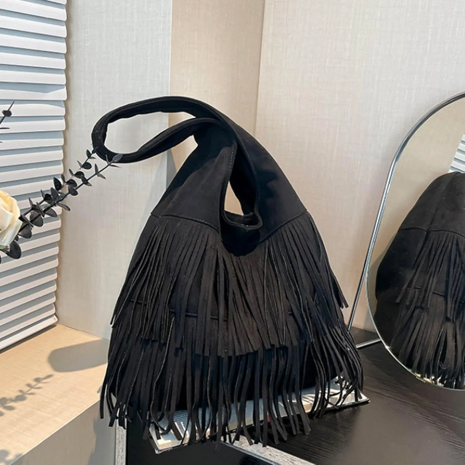 Fashion Tote Top Handle Satchel Fashionable Retro Classic Frosted Tassel Large Capacity Tote Shoulder Bag