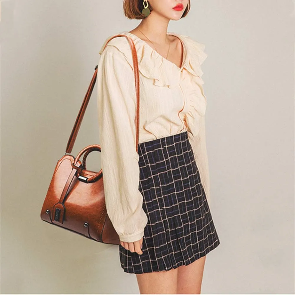 Fashion Women Purse and Handbag Ladies Oil Wax Leather Tote Shoulder Bag
