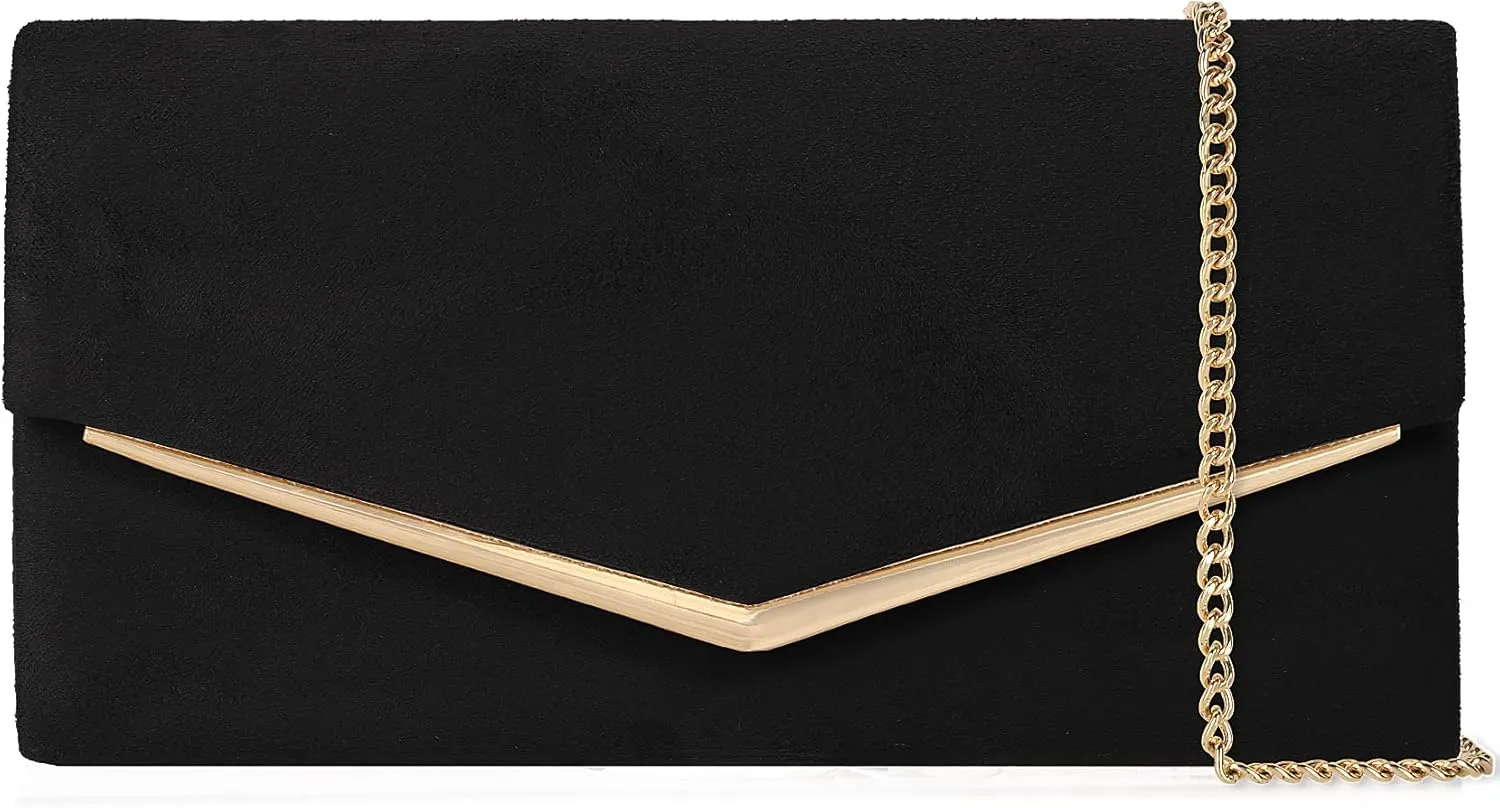 Faux Suede Women's Evening Clutch Bags for Formal Cocktail Prom Wedding Party Velvet Foldover Purse