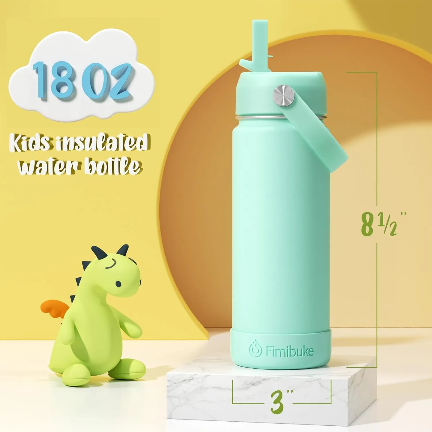 Fimibuke Kids Insulated Water Bottle, 18oz BPA FREE Kids Cups with Straw Double Wall Vacuum Tumbler 18/8 Stainless Steel Leak Proof Toddler Water Bottle for School Boys Girls (2 Pack, Coastal)