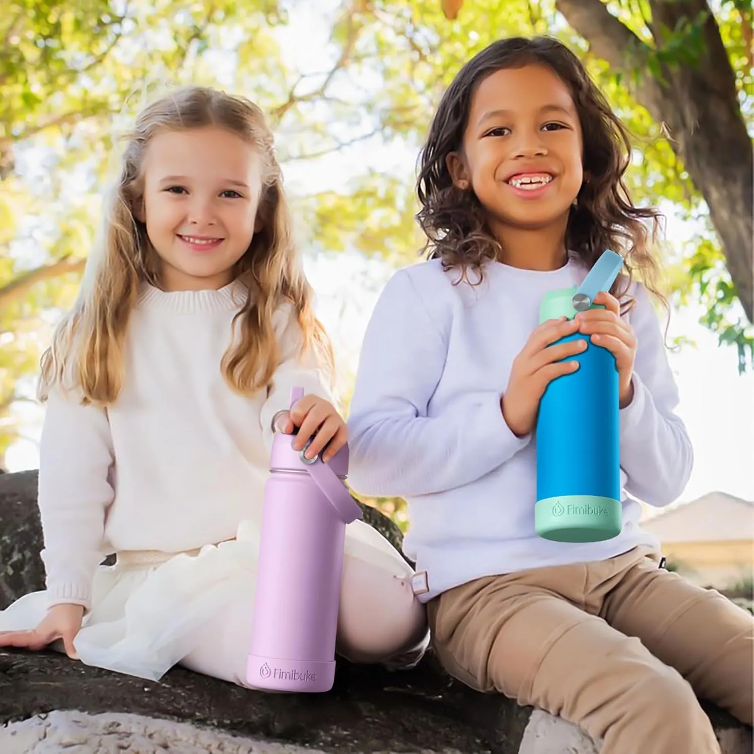 Fimibuke Kids Insulated Water Bottle, 18oz BPA FREE Kids Cups with Straw Double Wall Vacuum Tumbler 18/8 Stainless Steel Leak Proof Toddler Water Bottle for School Boys Girls (2 Pack, Coastal)