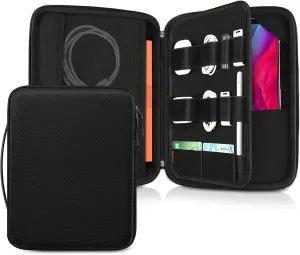 FINPAC Hard Tablet Sleeve Case for iPad Pro 13-inch M4, iPad Air 13-inch M2 2024, Pro 12.9 6th/5th, Portfolio Organizer Bag for Surface Pro 9/8/X/7/6/5, Pens, Cables, Electronics, Black