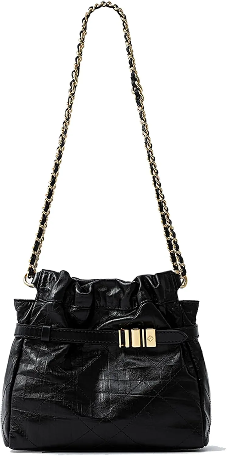 FION Black Cross body Purse Hand Bags for Women,Small Leather Shoulder Hobo Bag with Chain Strap