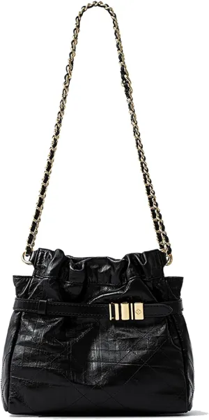 FION Black Cross body Purse Hand Bags for Women,Small Leather Shoulder Hobo Bag with Chain Strap