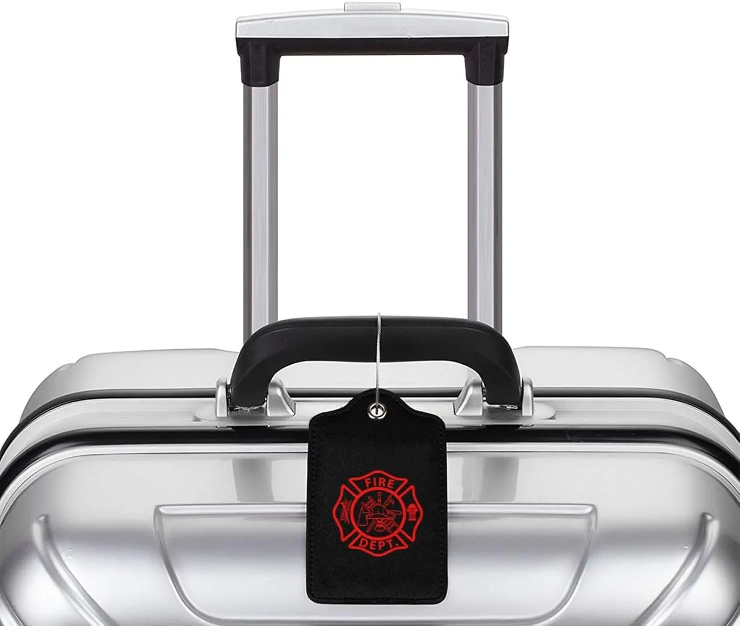 Firefighter Volunteer Fire Department Leather Baggage Bag Luggage Tags with Stainless Steel Loop and Privacy Cover