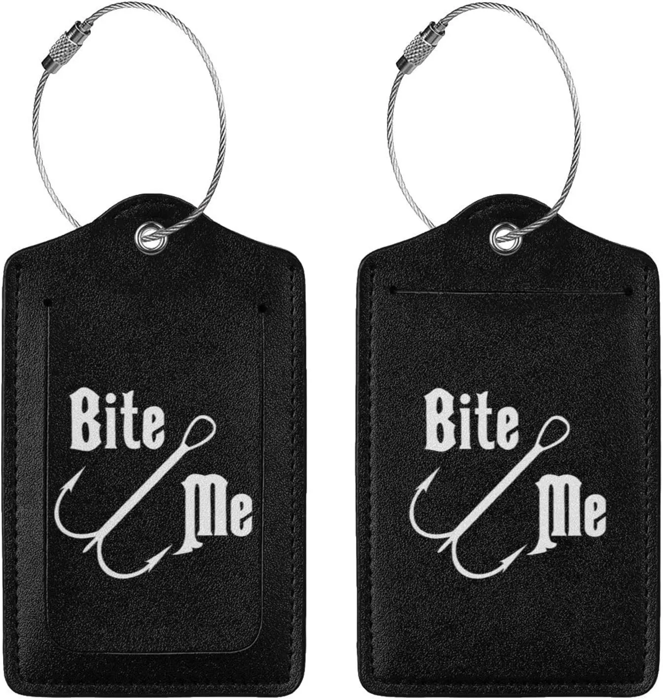 Fisherman's Fish Hook Bite Me Luggage tag with Stainless Steel Ring for Travel Bags and suitcases 2 PCS
