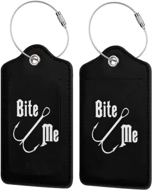 Fisherman's Fish Hook Bite Me Luggage tag with Stainless Steel Ring for Travel Bags and suitcases 2 PCS
