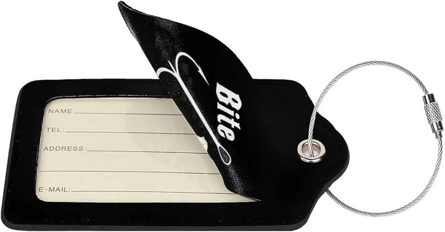 Fisherman's Fish Hook Bite Me Luggage tag with Stainless Steel Ring for Travel Bags and suitcases 2 PCS