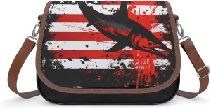 Fishing Marlin Swordfish Fish 4th of July American Flag USA Messenger Bag for Women PU Leather Crossbody Bags Shoulder Handbags Purse