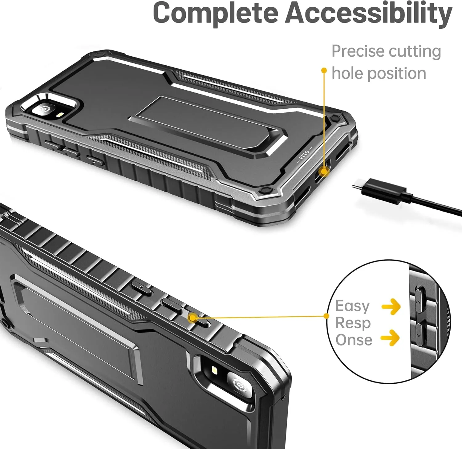 FITO for TCL 30Z / 30 LE Case, Dual Layer Shockproof Heavy Duty Case with Screen Protector, Built-in Kickstand (Black)