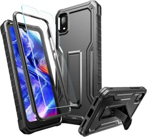 FITO for TCL 30Z / 30 LE Case, Dual Layer Shockproof Heavy Duty Case with Screen Protector, Built-in Kickstand (Black)
