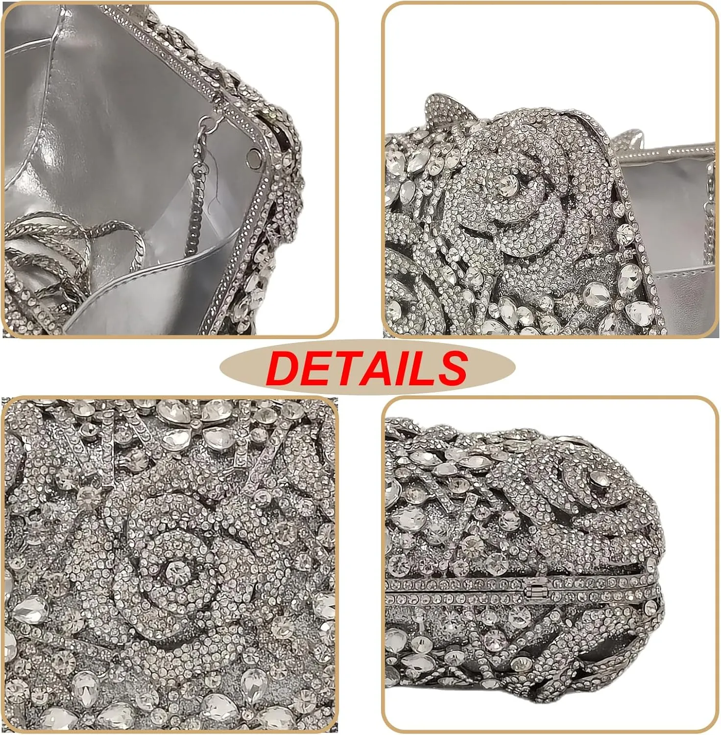 Five Rose Flowers Box Crystal Clutch Elegant Formal Wedding Bridal Evening Bags for Women Rhinestone Handbags Purse