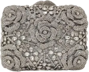 Five Rose Flowers Box Crystal Clutch Elegant Formal Wedding Bridal Evening Bags for Women Rhinestone Handbags Purse
