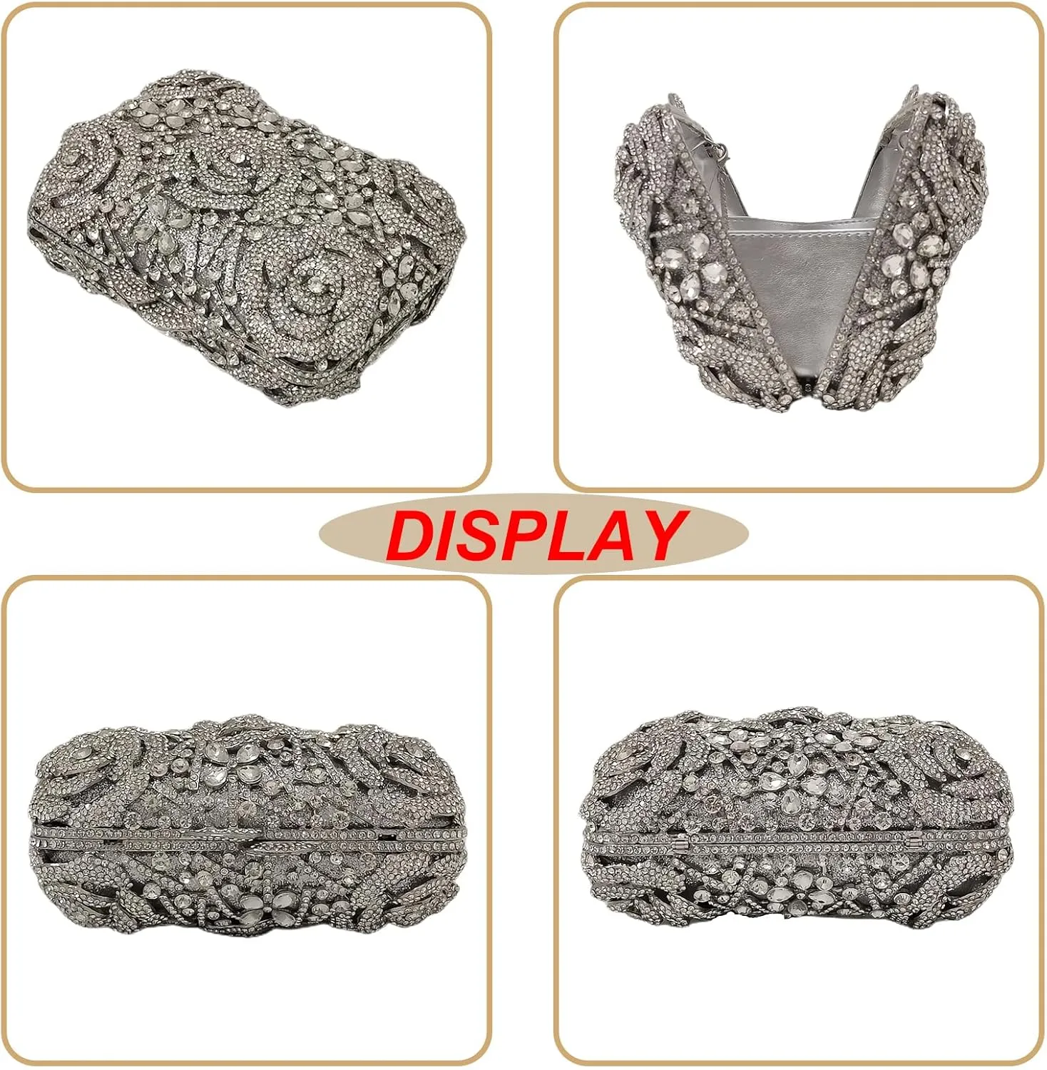 Five Rose Flowers Box Crystal Clutch Elegant Formal Wedding Bridal Evening Bags for Women Rhinestone Handbags Purse