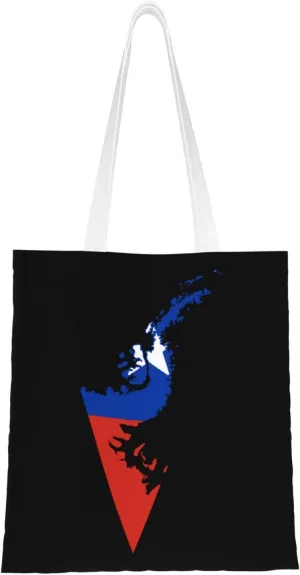 Flag Map of Chilean Antarctic Territory Tote Bag for Women Canvas Shopping Bags Reusable Large Capacity Casual Shoulder Handbags Grocery Bags DIY Gift Bags