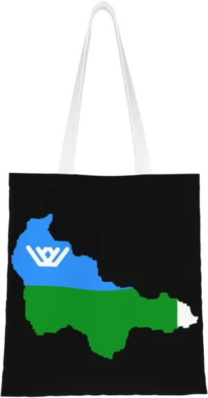 Flag Map of Khanty–mansi Autonomous Okrug Tote Bag for Women Canvas Shopping Bags Reusable Large Capacity Casual Shoulder Handbags Grocery Bags DIY Gift Bags