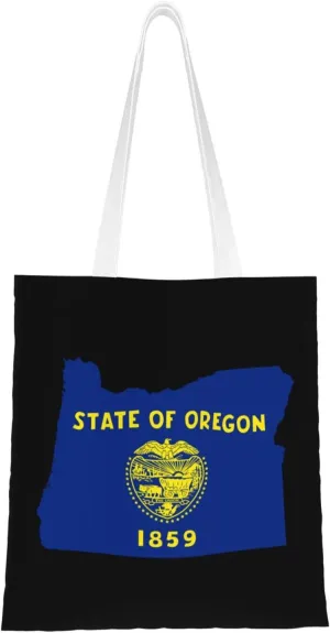 Flag Map of Oregon Tote Bag for Women Canvas Shopping Bags Reusable Large Capacity Casual Shoulder Handbags Grocery Bags DIY Gift Bags