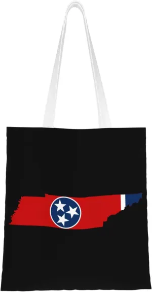 Flag Map of Tennessee Tote Bag for Women Canvas Shopping Bags Reusable Large Capacity Casual Shoulder Handbags Grocery Bags DIY Gift Bags
