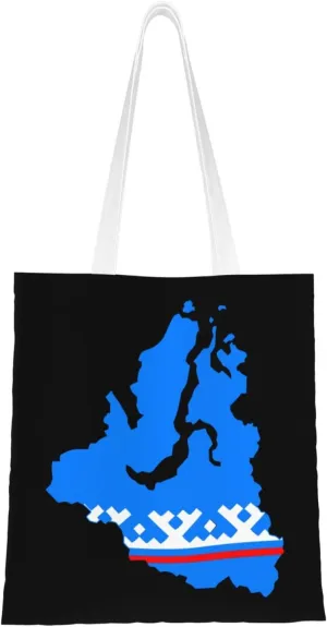 Flag Map of Yamalo Nenets Autonomous Okrug Tote Bag for Women Canvas Shopping Bags Reusable Large Capacity Casual Shoulder Handbags Grocery Bags DIY Gift Bags