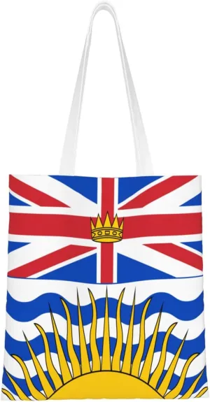 Flag Of British Columbia Tote Bag for Women Canvas Shopping Bags Reusable Large Capacity Casual Shoulder Handbags Grocery Bags DIY Gift Bags
