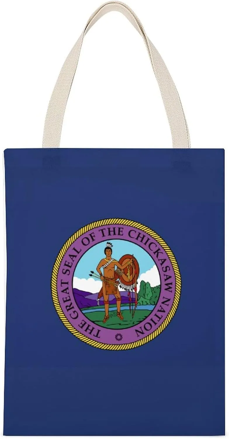 Flag of Chickasaw Nation Printed Canvas Tote Bags Shoulder Bag Reusable Grocery Shopping Handbag DIY Gifts 14"x18"