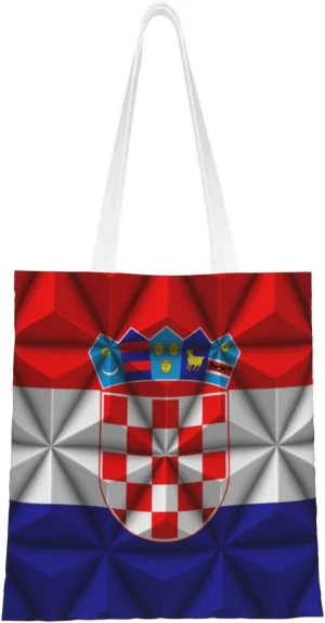 Flag of Croatia With Polygon Effect Tote Bag for Women Canvas Shopping Bags Reusable Large Capacity Casual Shoulder Handbags Grocery Bags DIY Gift Bags