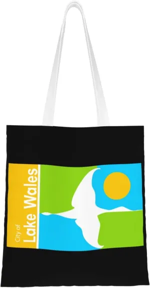 Flag Of Lake Wales, Florida Tote Bag for Women Canvas Shopping Bags Reusable Large Capacity Casual Shoulder Handbags Grocery Bags DIY Gift Bags