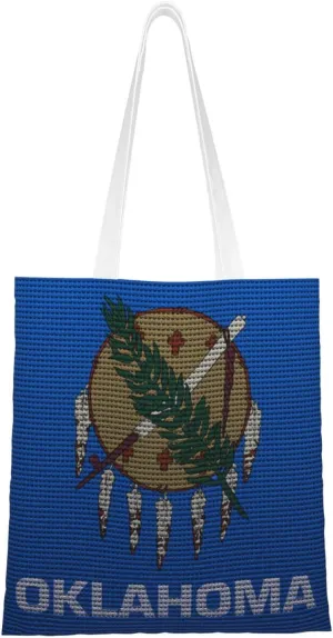 Flag Of Oklahoma Knitting Effect Tote Bag for Women Canvas Shopping Bags Reusable Large Capacity Casual Shoulder Handbags Grocery Bags