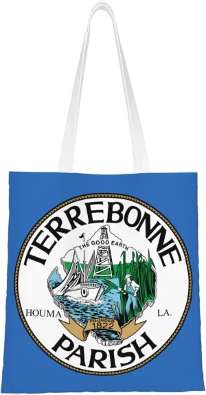 Flag Of Terrebonne Parish, Louisiana Tote Bag for Women Canvas Shopping Bags Reusable Beach Bag Grocery Bags Tote Shoulder Bag Gift Bags