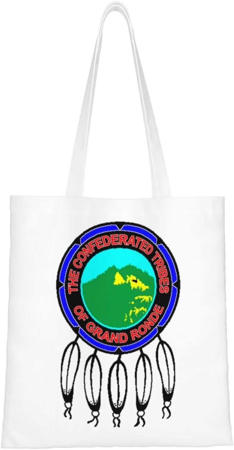 Flag Of The Confederated Tribes Of The Grand Ronde Community Of Oregon Tote Bag for Women Canvas Shopping Bags Reusable Large Capacity Casual Shoulder Handbags Grocery Bags DIY Gift Bags