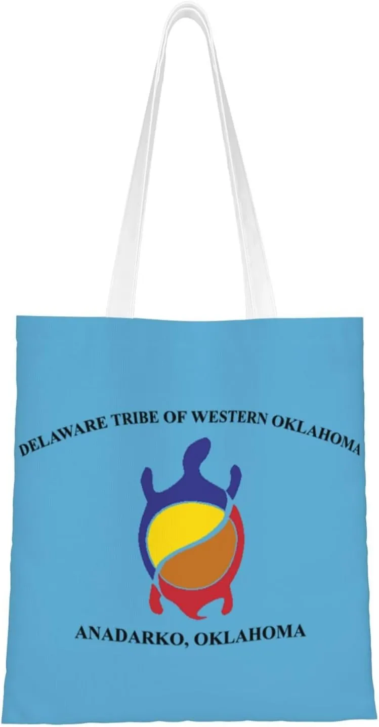 Flag Of The Delaware Tribe Of Western Oklahoma Tote Bag for Women Canvas Shopping Bags Reusable Large Capacity Casual Shoulder Handbags Grocery Bags DIY Gift Bags