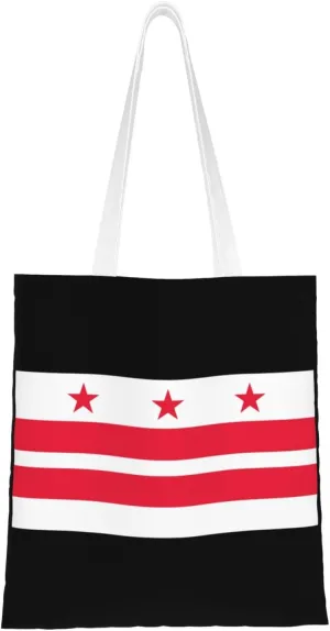 Flag Of The District Of Columbia Tote Bag for Women Canvas Shopping Bags Reusable Large Capacity Casual Shoulder Handbags Grocery Bags DIY Gift Bags