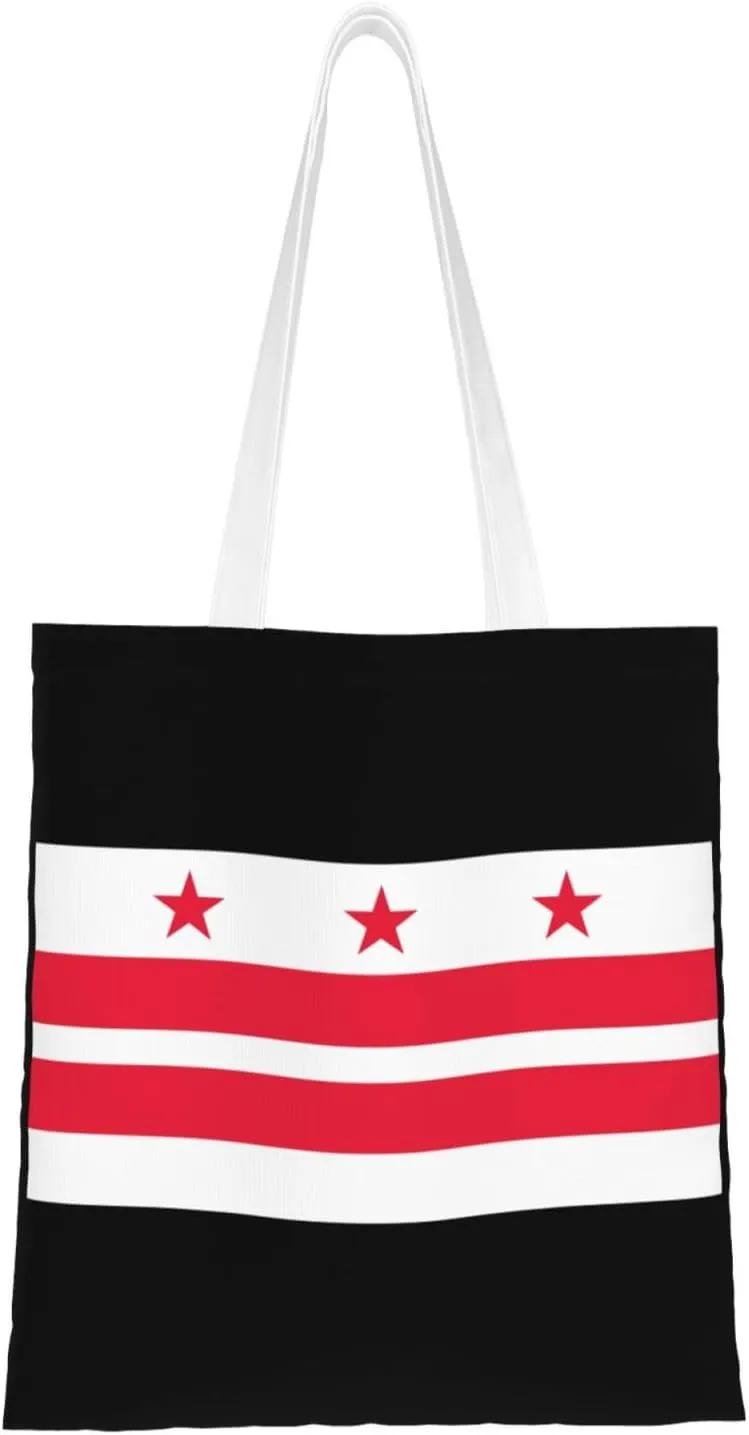 Flag Of The District Of Columbia Tote Bag for Women Canvas Shopping Bags Reusable Large Capacity Casual Shoulder Handbags Grocery Bags DIY Gift Bags