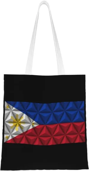 Flag of the Philippines With Polygon Effect Tote Bag for Women Canvas Shopping Bags Reusable Large Capacity Casual Shoulder Handbags Grocery Bags DIY Gift Bags
