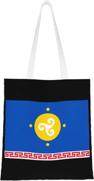 Flag Of Ust-Orda Buryat Autonomous Okrug Tote Bag for Women Canvas Shopping Bags Reusable Large Capacity Casual Shoulder Handbags Grocery Bags DIY Gift Bags