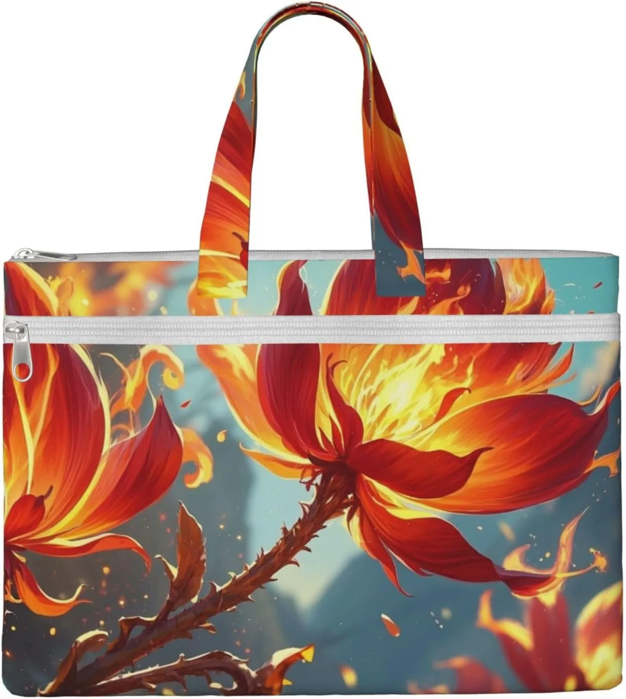 Flaming Fire Flowers (1) Print Men's and Women's Canvas Portable File Bags,Laptop Briefcase,Business Travel Office Bags