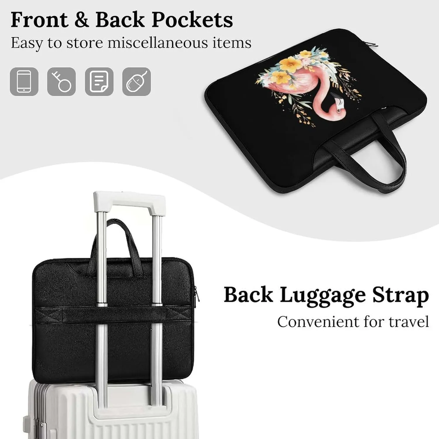 Flamingos In The Floral Bush Leather Bag Laptop Case Slim Water Resistant Computer Bags with Handle Briefcase for Work