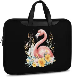 Flamingos In The Floral Bush Leather Bag Laptop Case Slim Water Resistant Computer Bags with Handle Briefcase for Work