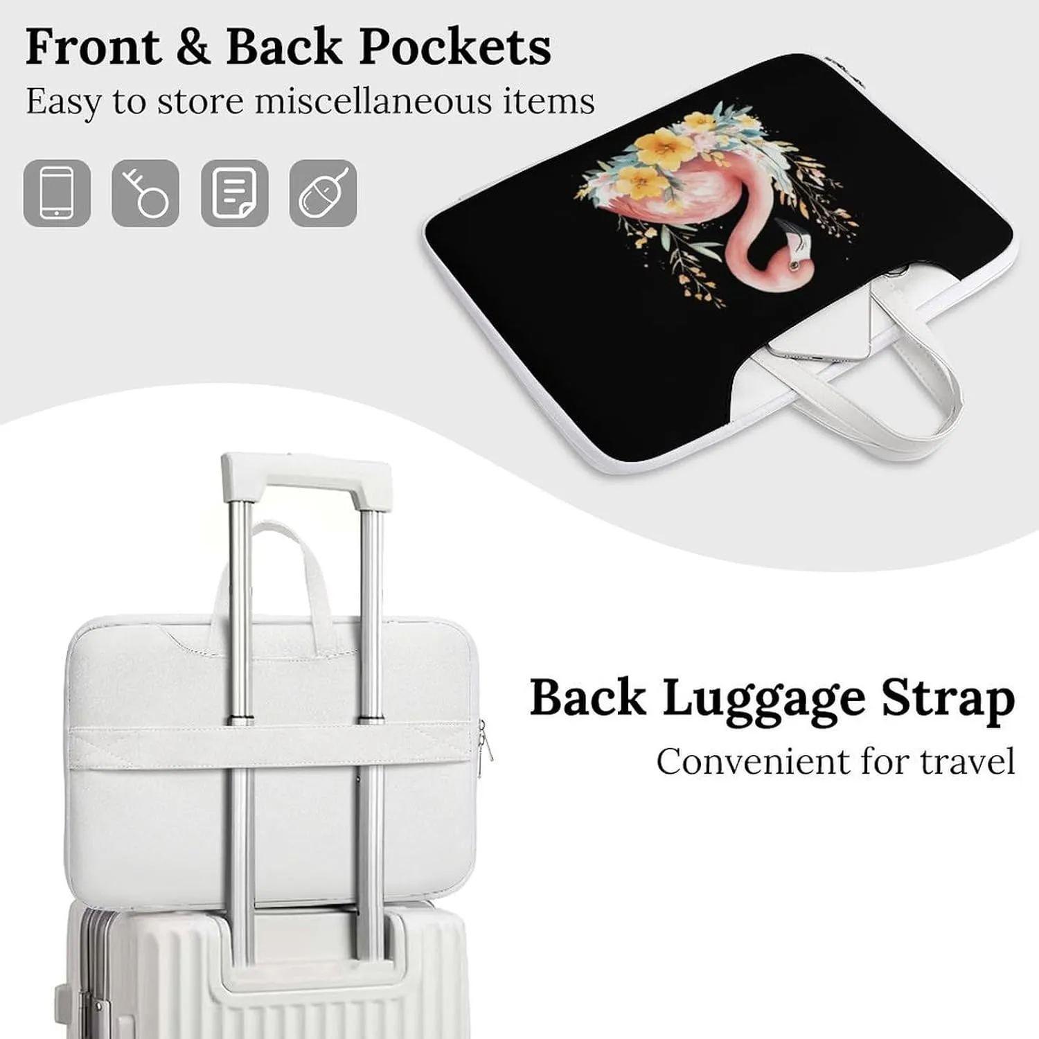 Flamingos In The Floral Bush Leather Bag Laptop Case Slim Water Resistant Computer Bags with Handle Briefcase for Work
