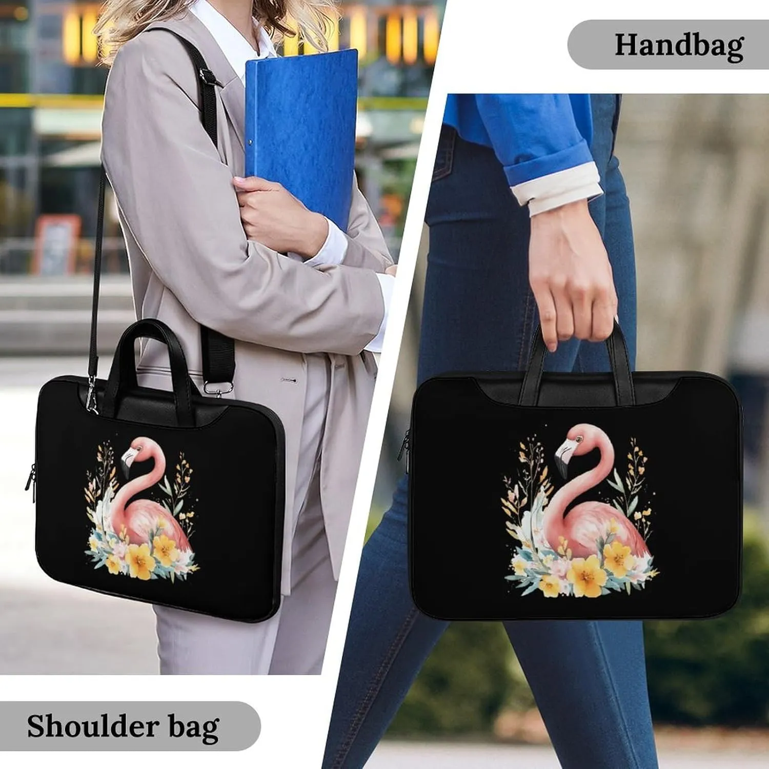 Flamingos In The Floral Bush Leather Bag Laptop Case Slim Water Resistant Computer Bags with Handle Briefcase for Work
