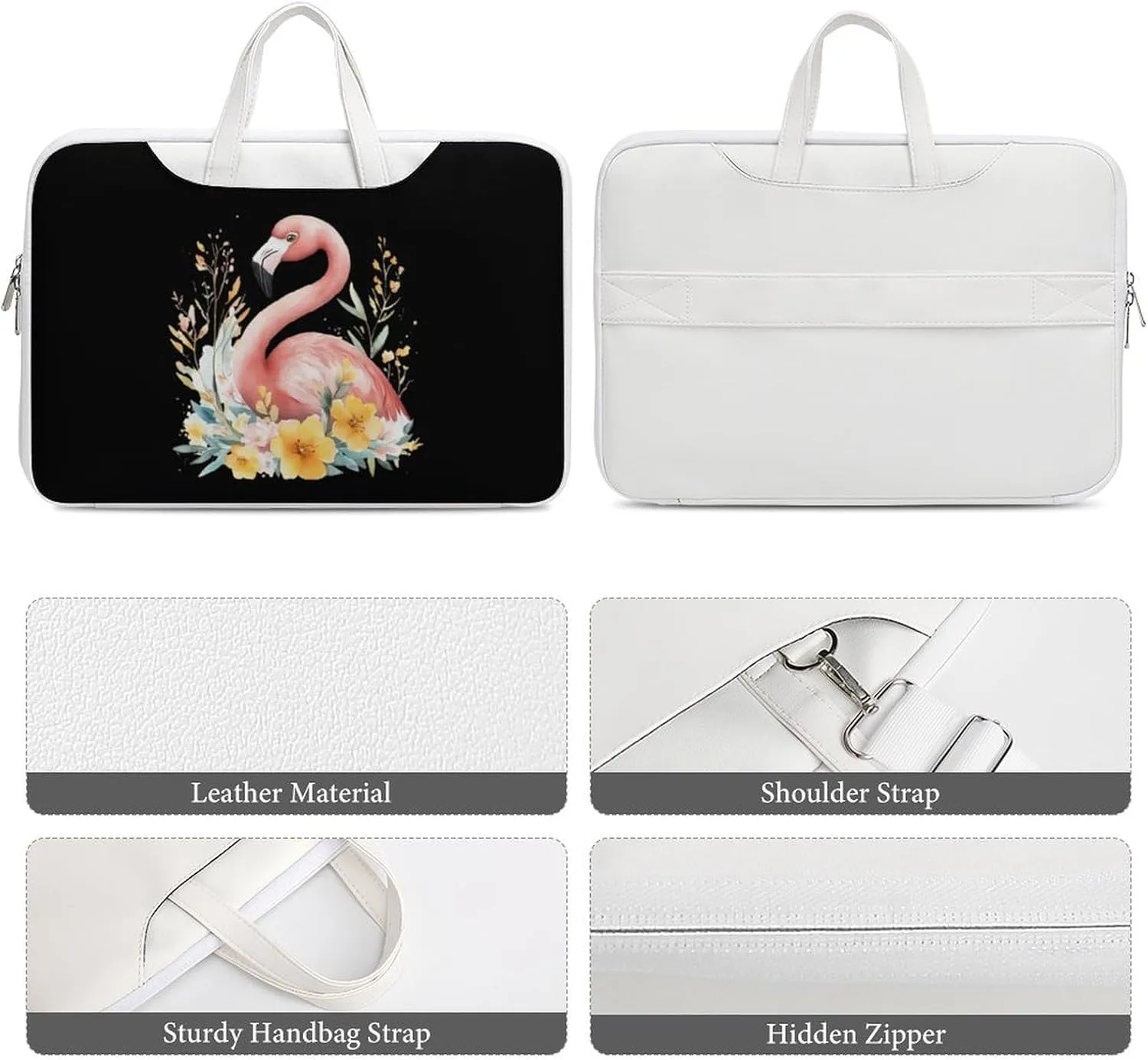 Flamingos In The Floral Bush Leather Bag Laptop Case Slim Water Resistant Computer Bags with Handle Briefcase for Work