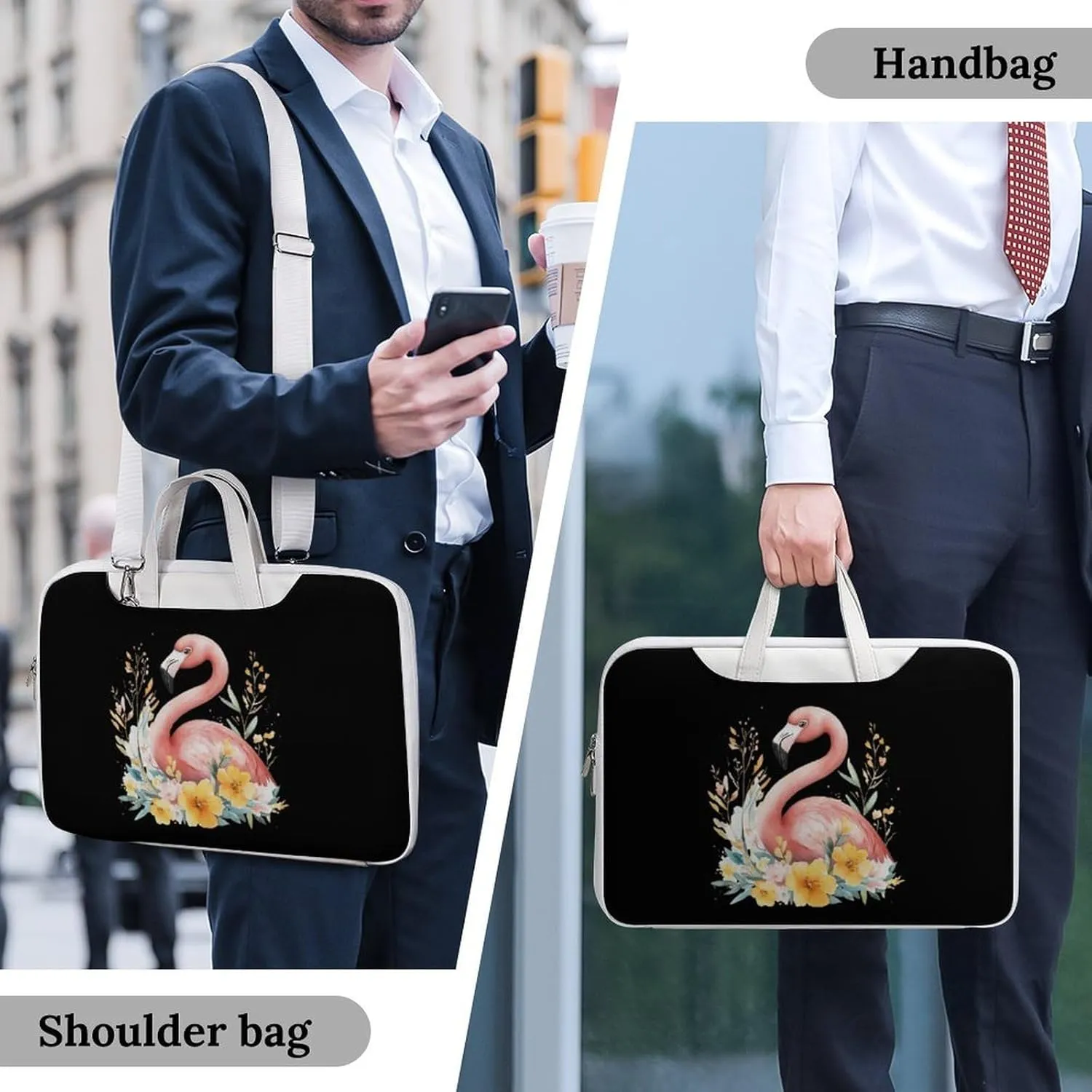 Flamingos In The Floral Bush Leather Bag Laptop Case Slim Water Resistant Computer Bags with Handle Briefcase for Work