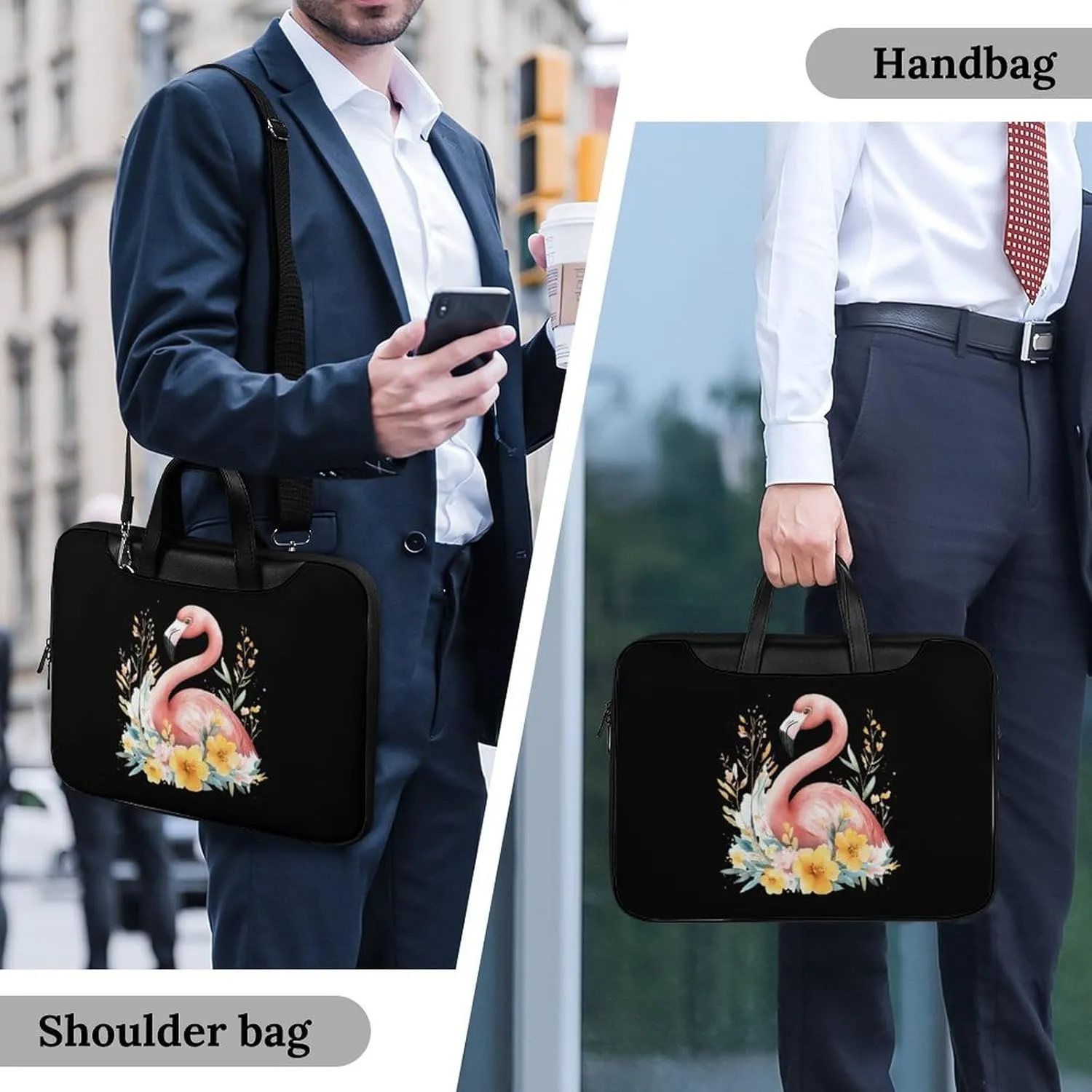Flamingos In The Floral Bush Leather Bag Laptop Case Slim Water Resistant Computer Bags with Handle Briefcase for Work