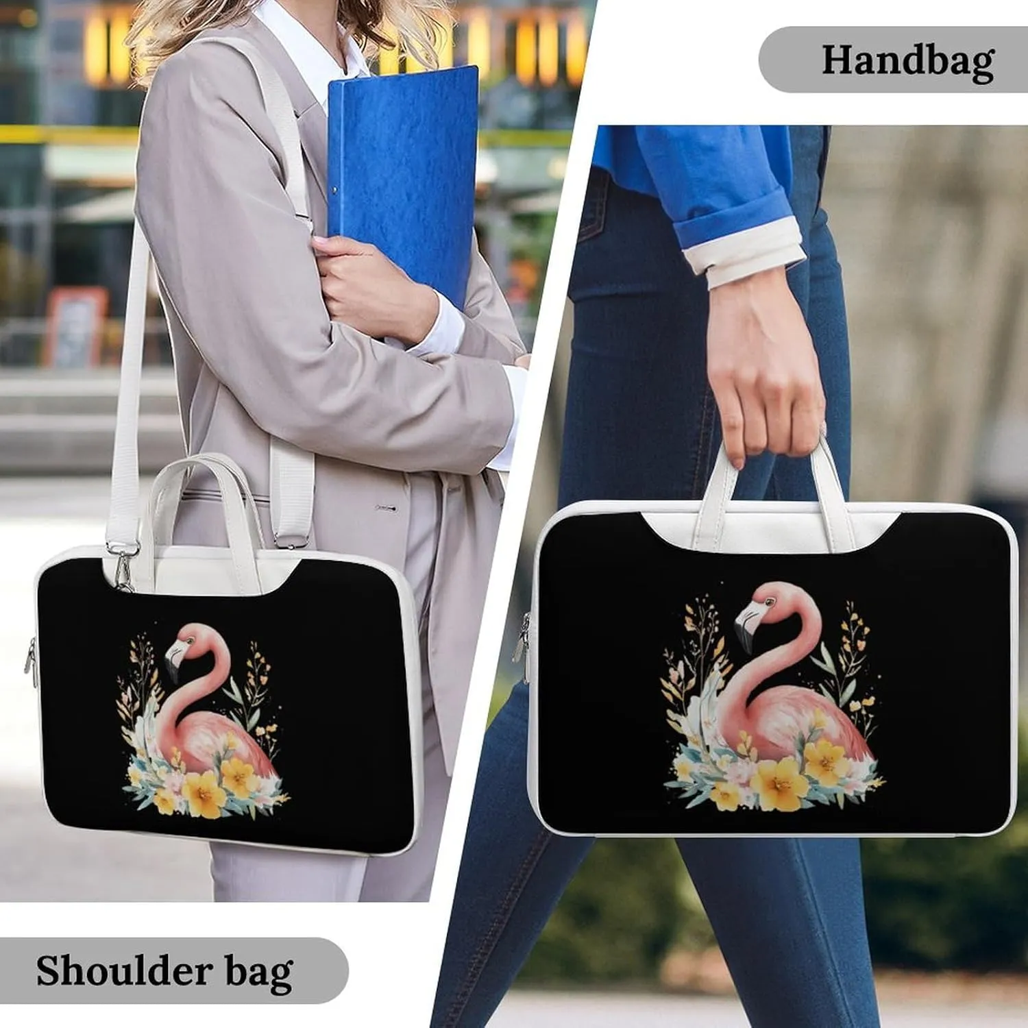 Flamingos In The Floral Bush Leather Bag Laptop Case Slim Water Resistant Computer Bags with Handle Briefcase for Work