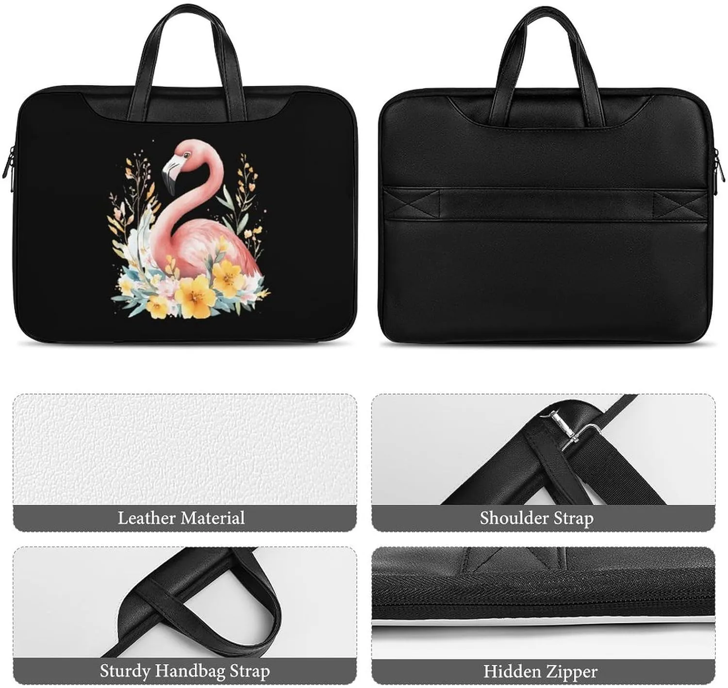 Flamingos In The Floral Bush Leather Bag Laptop Case Slim Water Resistant Computer Bags with Handle Briefcase for Work