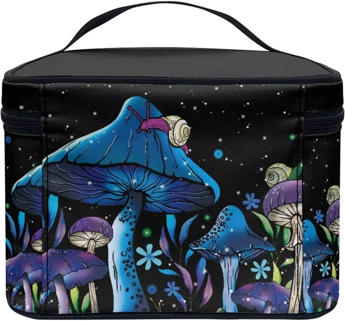Flashideas Blue Mushrooms Makeup Bag for Travel Large Capacity Travel Toiletry Bag for Cosmetics Vertical Storage Double Zippers for Cosmetics Vertical Storage