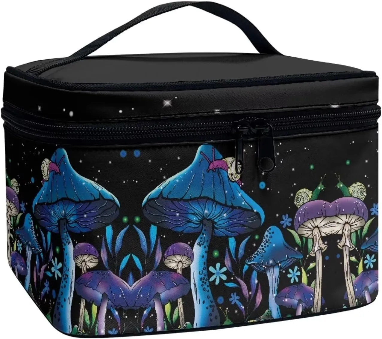 Flashideas Blue Mushrooms Makeup Bag for Travel Large Capacity Travel Toiletry Bag for Cosmetics Vertical Storage Double Zippers for Cosmetics Vertical Storage