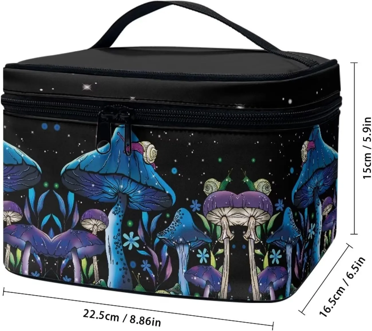 Flashideas Blue Mushrooms Makeup Bag for Travel Large Capacity Travel Toiletry Bag for Cosmetics Vertical Storage Double Zippers for Cosmetics Vertical Storage