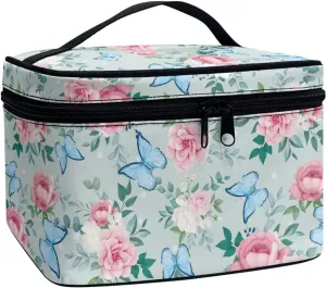 Flashideas Butterfly Flower Cosmetic Bag Skincare Bag Large Opening Design Makeup Bag Easy to Hold Portable Storage Bag for Cosmetics Vertical Storage